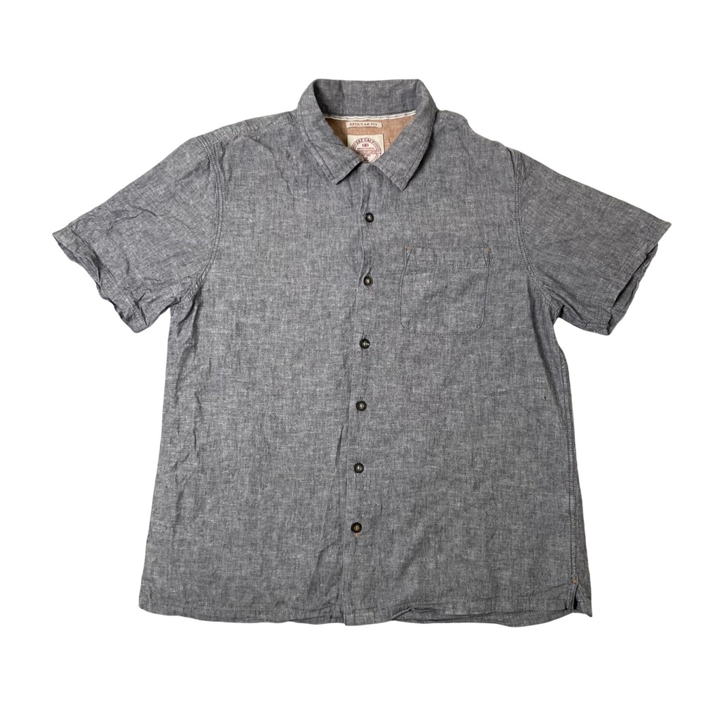 Fat Face Button Down Shirt Mens Medium Grey Linen Blend Lightweight Coastal